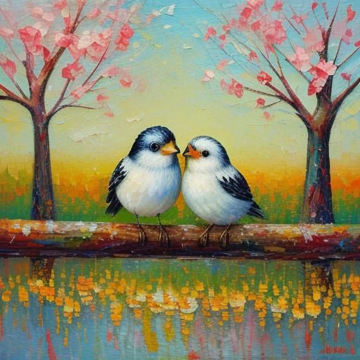 Cute Birds in Neo-Impressionist Expressionist Style