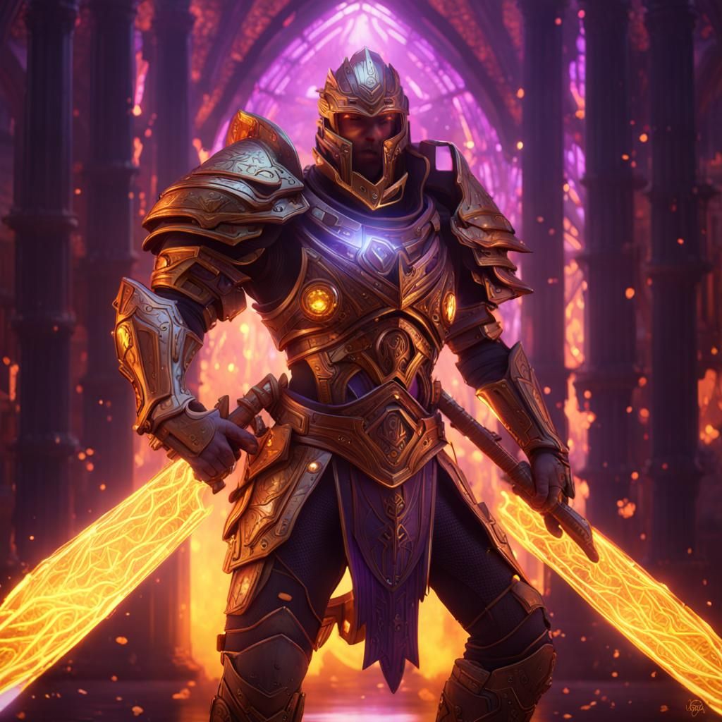 Futuristic Fire Warrior with Glowing Shield