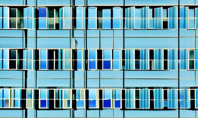 Geometric Abstract Buildings in Blue and Verdigris
