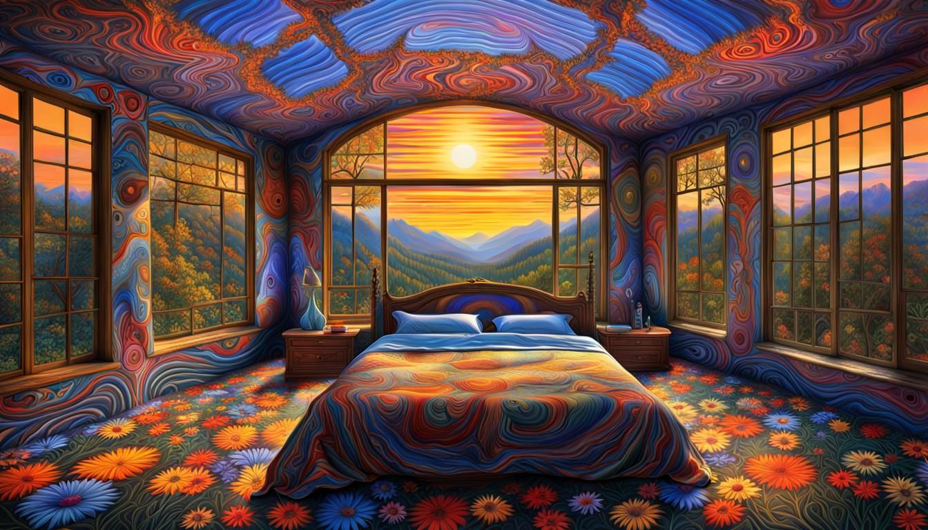 Psychedelic Bedroom Scene in Digital Art Style