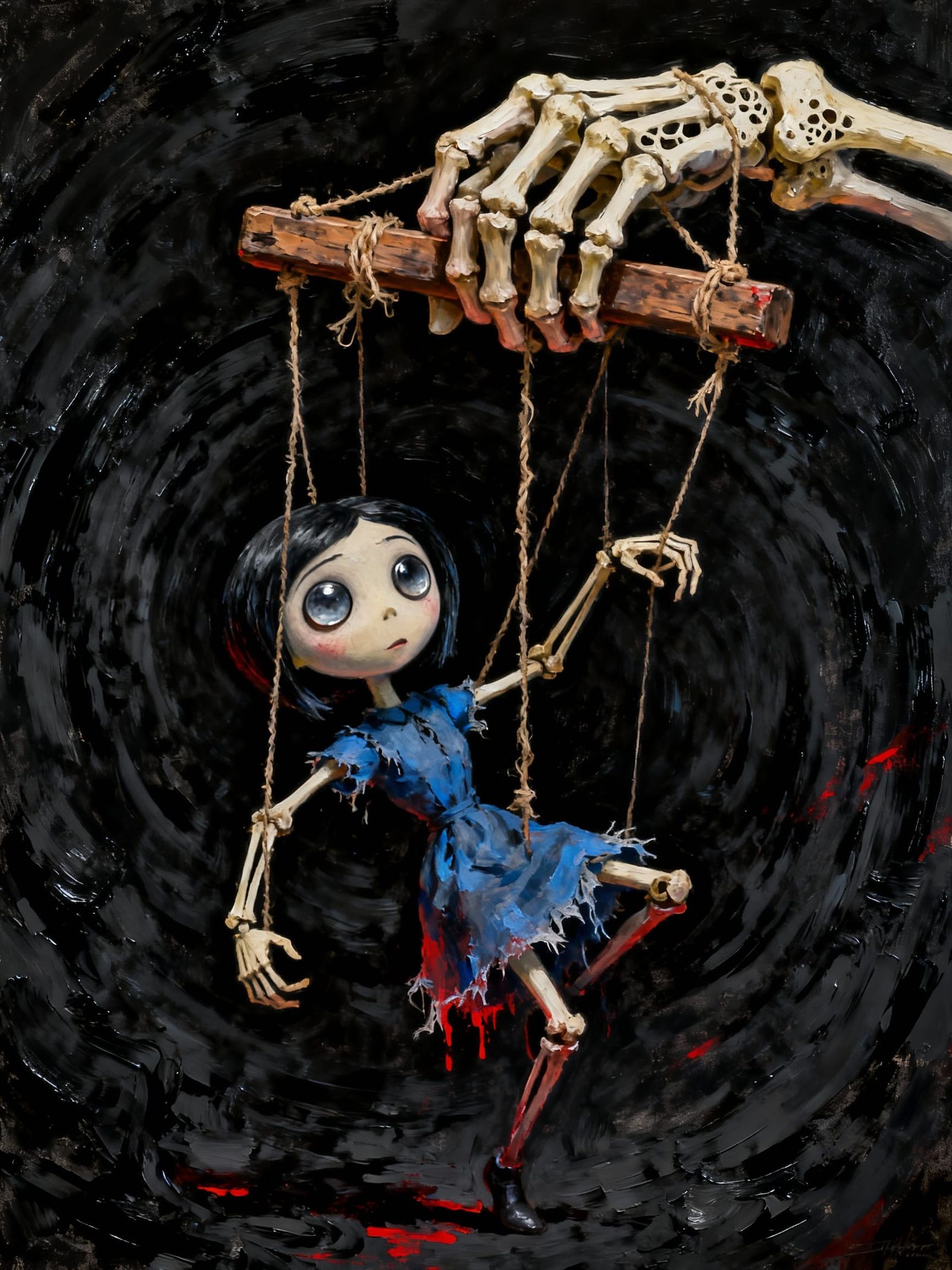 Giant Skeletal Hand Controls Button-Eyed Coraline Puppet