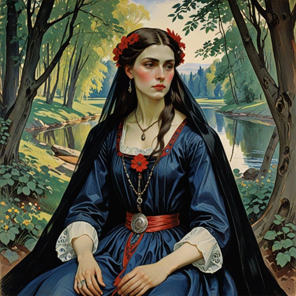 Serene Vampire Portrait in Zinaida Serebriakova Style