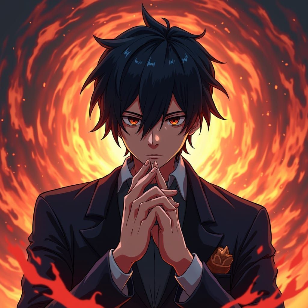 Anime Hero in Fiery Embers