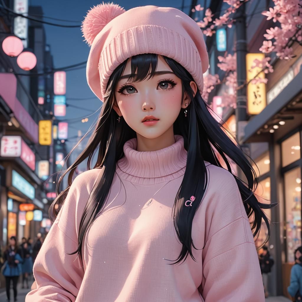 Crying Korean Girl in Anime Style