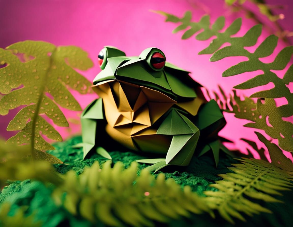 Colorful Origami Toad in Swamp Gaslight