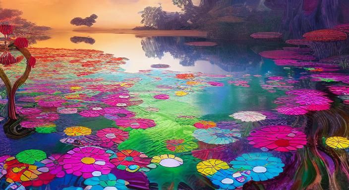 Kaleidoscopic River Garden in Murakami Style