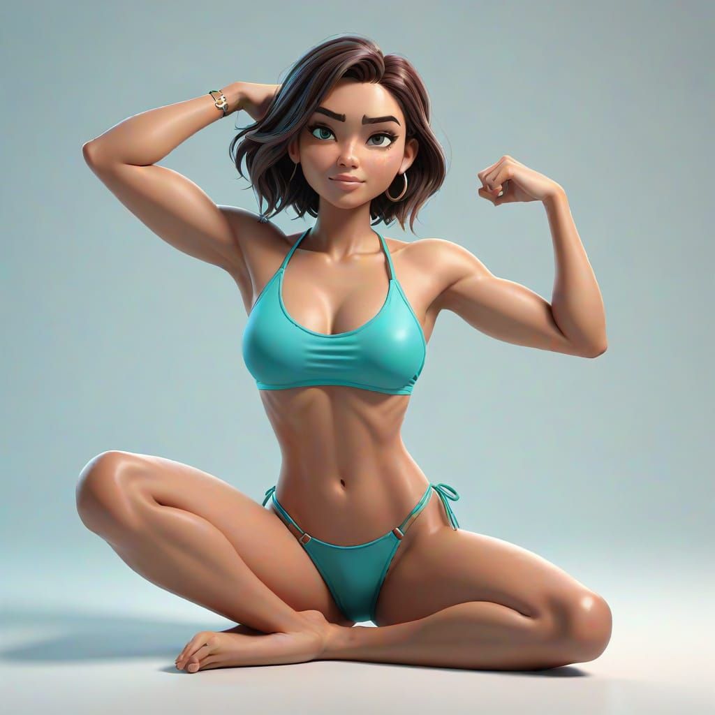Athletic Woman Posing in Turquoise Bikini