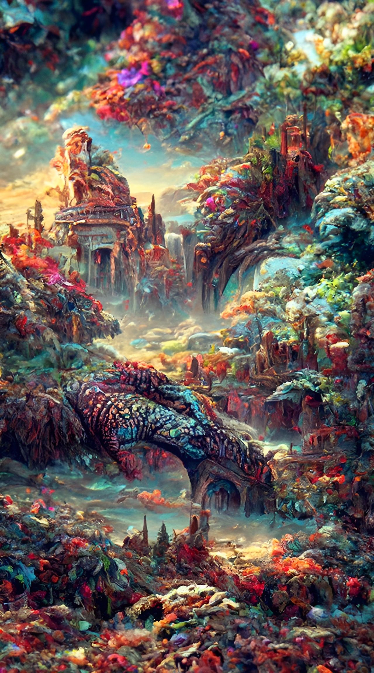 Vibrant Triassic Landscape in Geometric Comic Style