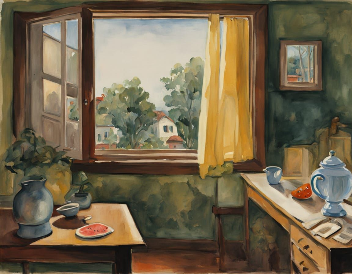 Mysterious Figure Leering Through Window: Surreal Illustrati...