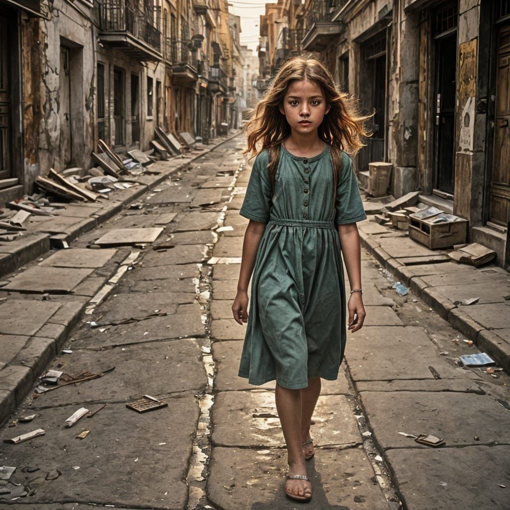 Girl with Match in Dark Street: Cinematic Film Still