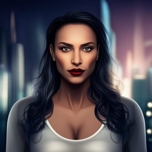 Independent Woman with Silver Hair in City Lights