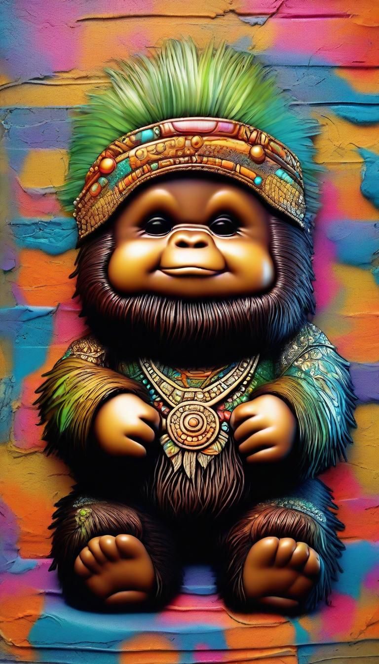 Kawaii Retrofuturistic Baby Bigfoot in Urban Graffiti Style