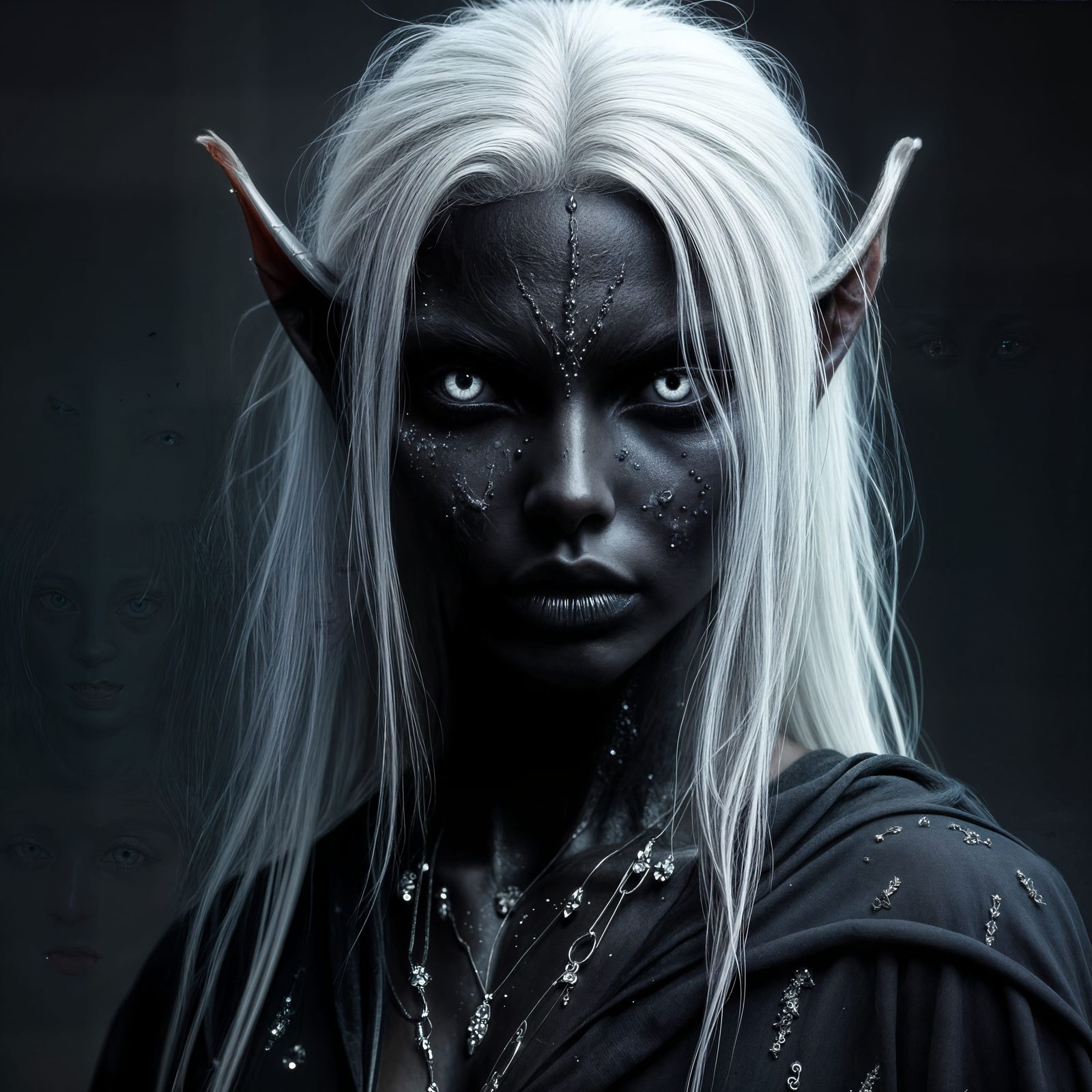 Drow Elf Portrait with Glowing Runes