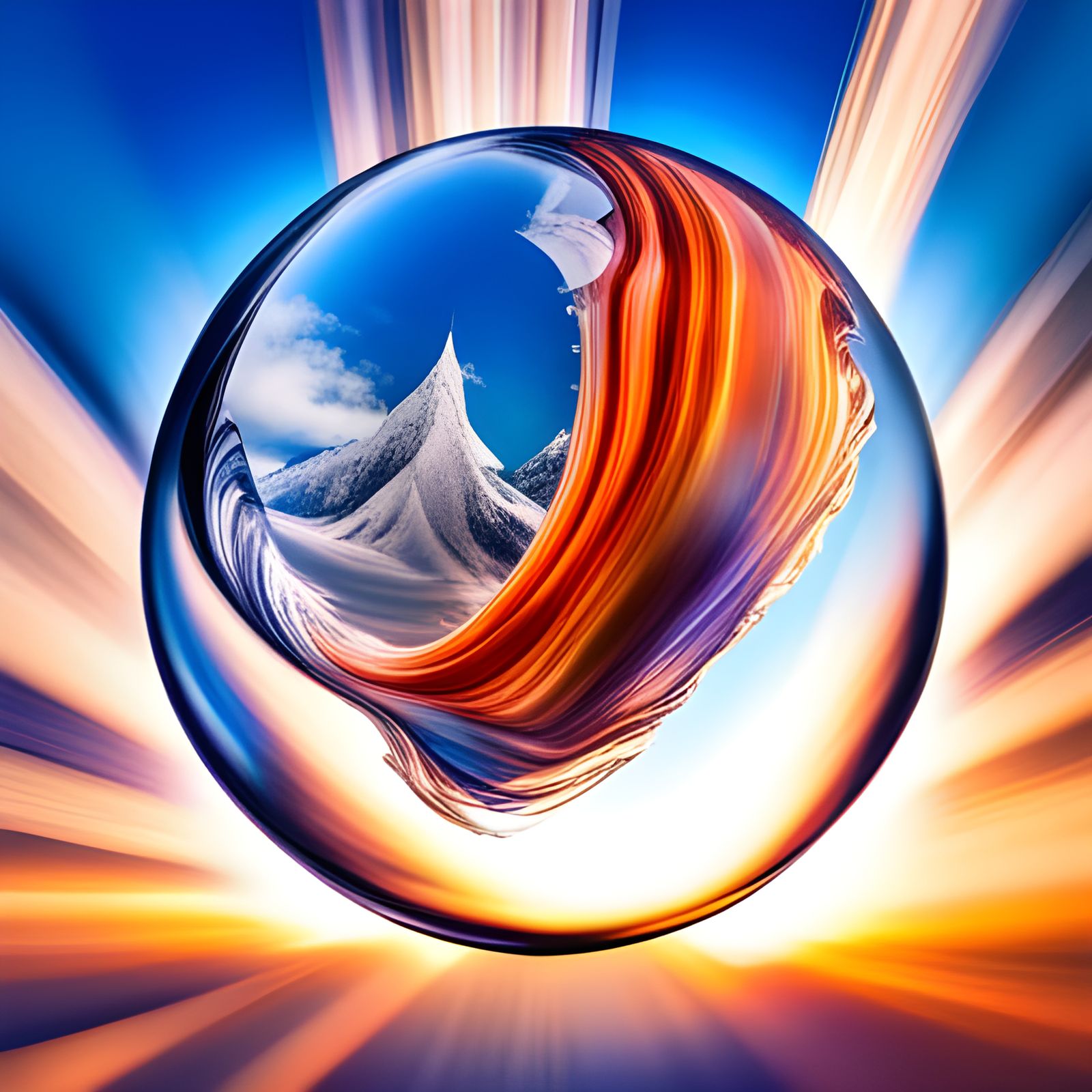 Frozen Explosion Inside Floating Glass Orb