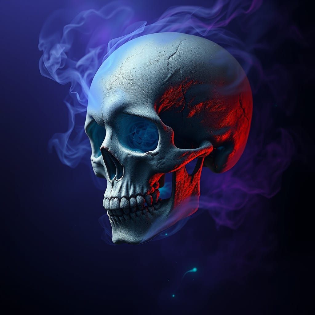 Realistic Ancient Skull in Mystic Fantasy Landscape