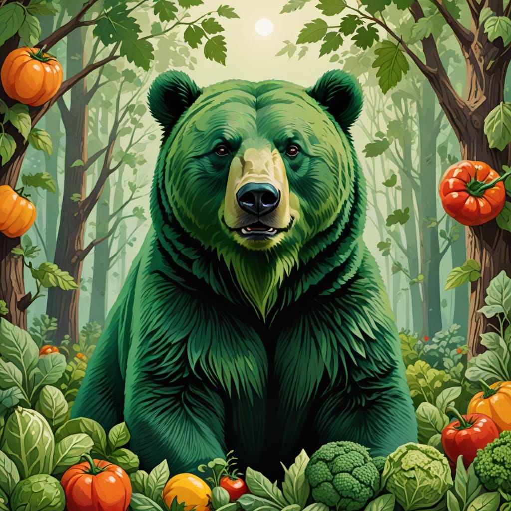 Powerful Vegetarian Green Bear Illustration