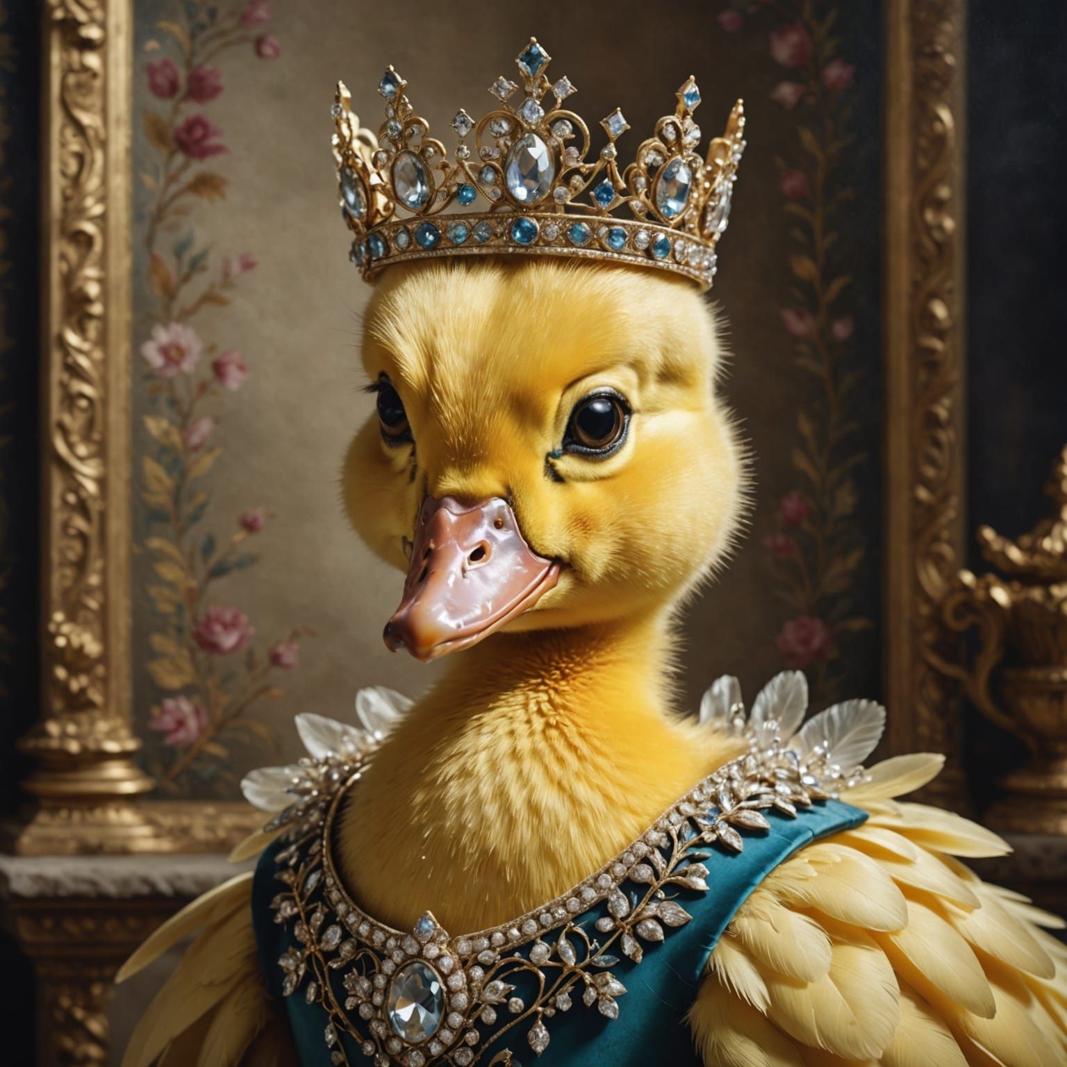 Royal Duckling Princess Portrait with Elaborate Tiara