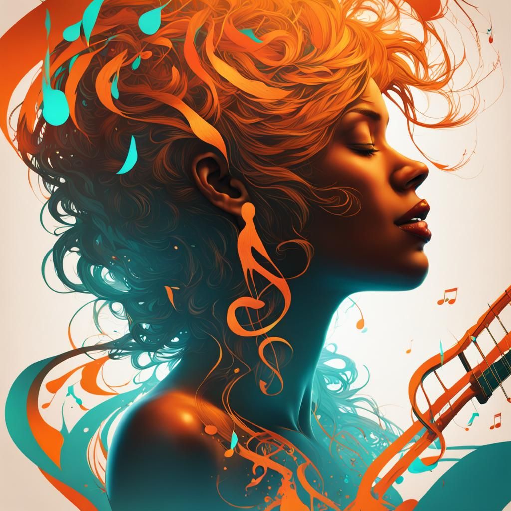 Woman's Song Flows to Man's Ear in Silhouette Art