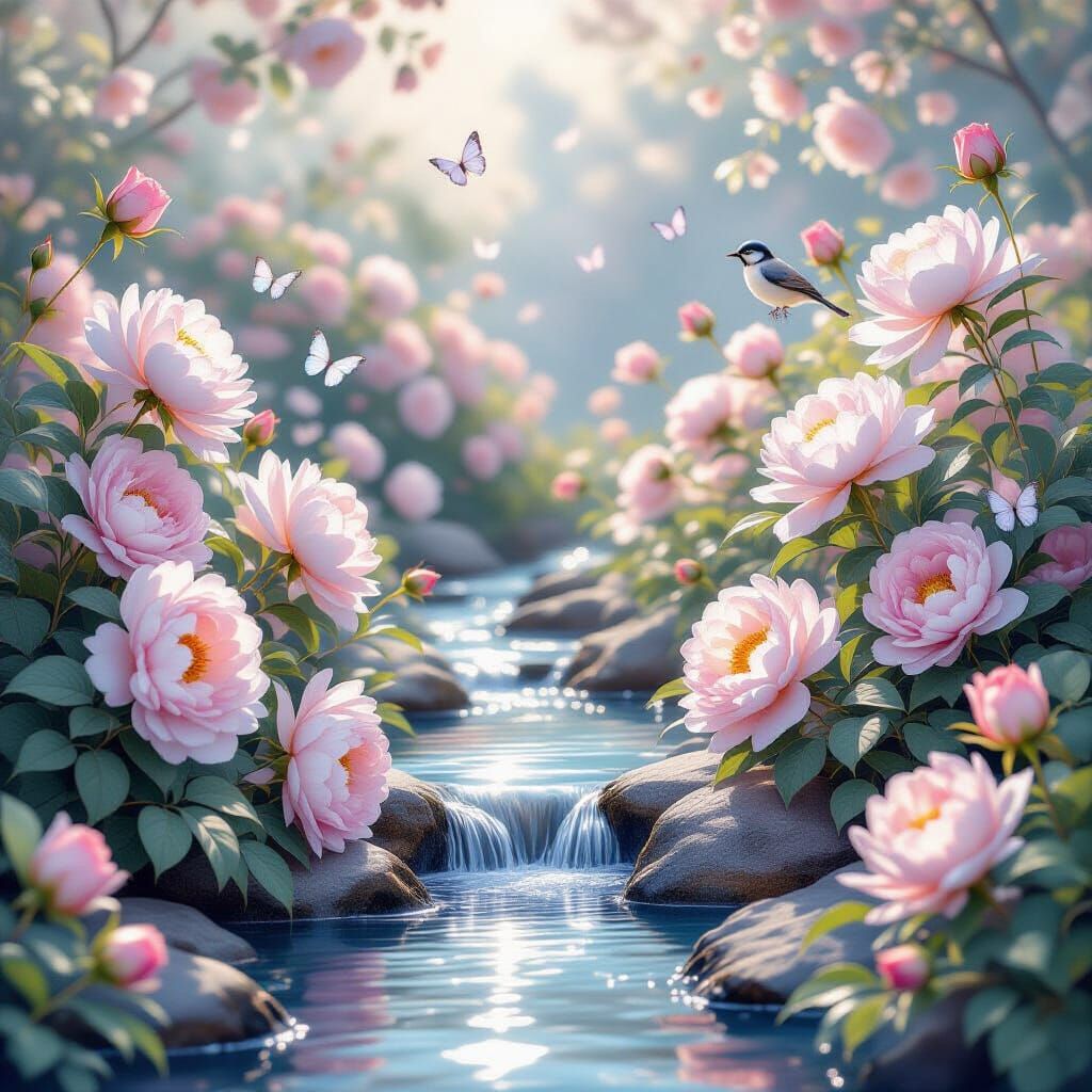 Ethereal Garden in Celestial Light: A Vision of Peace