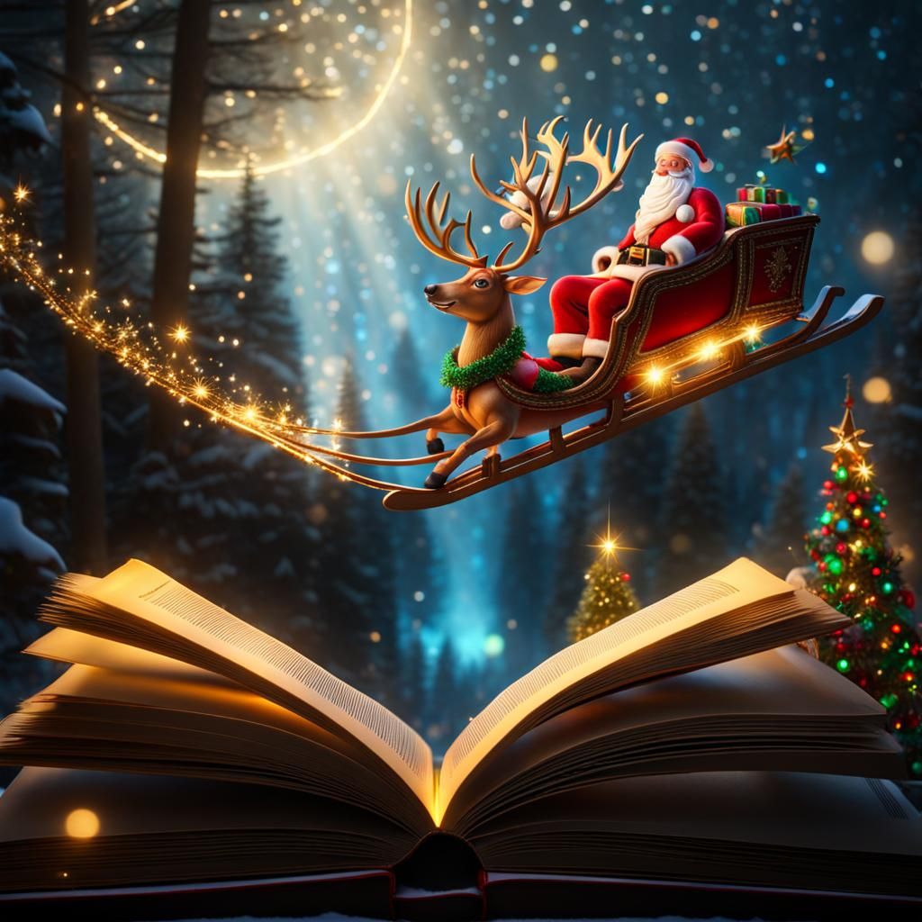Santa's Sleigh Emerges from Fantasy Book
