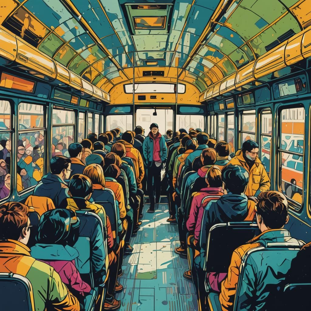 Bus Commute in Pop Art Style
