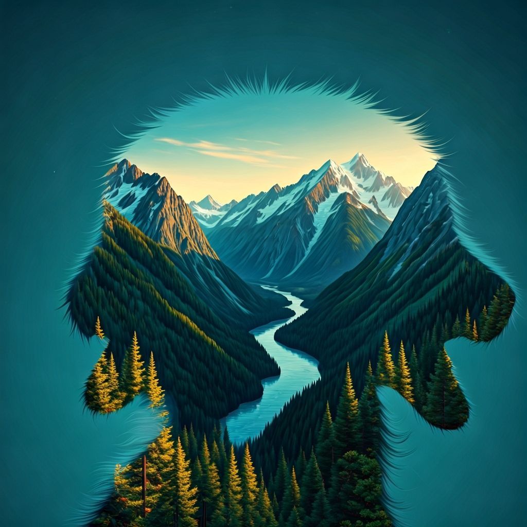 Dog Silhouette Double Exposure in Vibrant Landscape