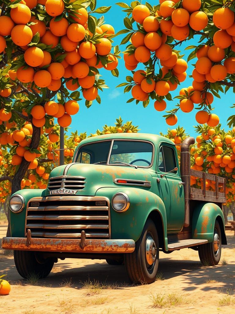 A Vintage Truck Basks in Orange Farm Bliss