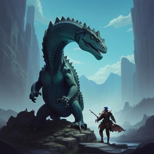 Fearsome Reptilian Dinosaur in Medieval Cave