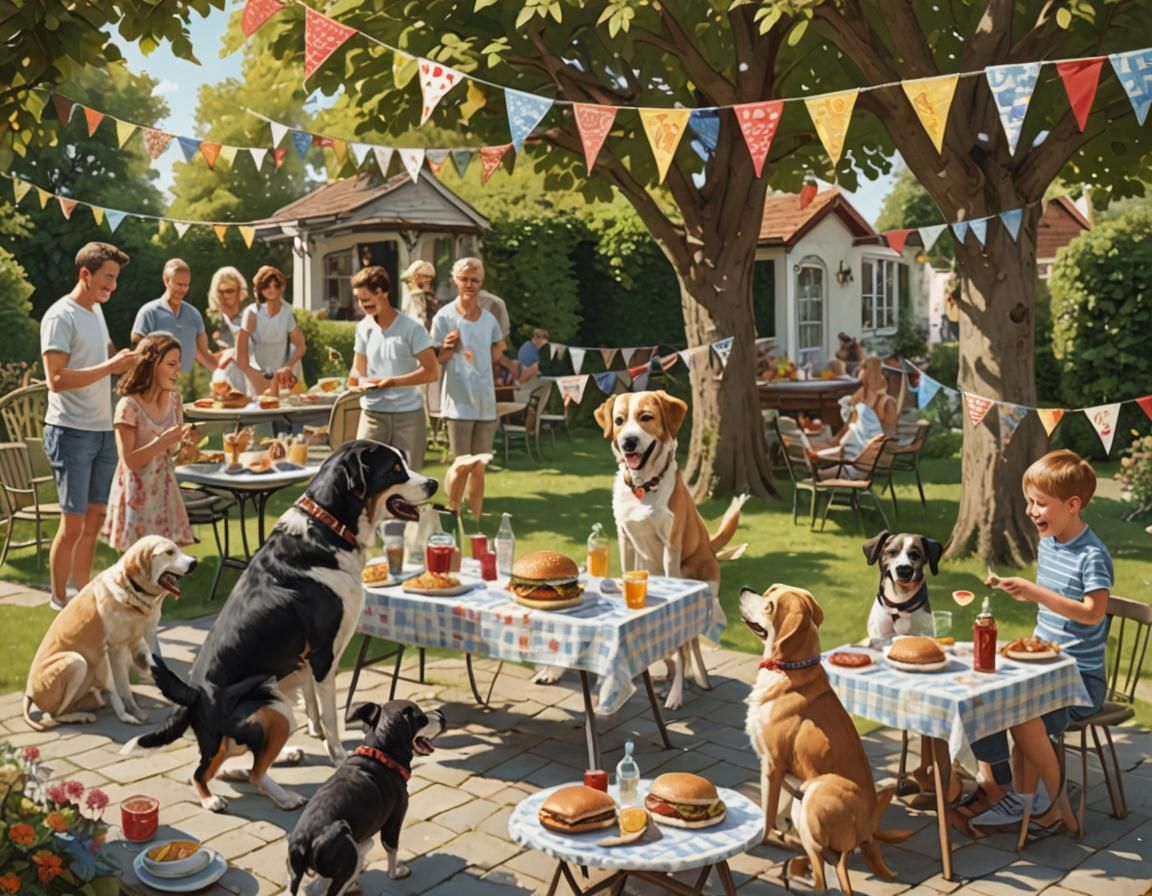 Dog Steals Burger at Summer Barbecue Mosaic