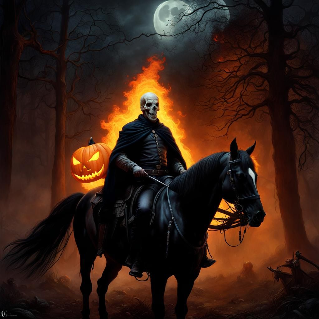 Skull-Faced Horseman on Halloween Night