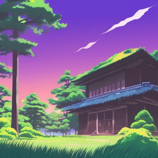 Old Japanese House in Ghibli Style Forest