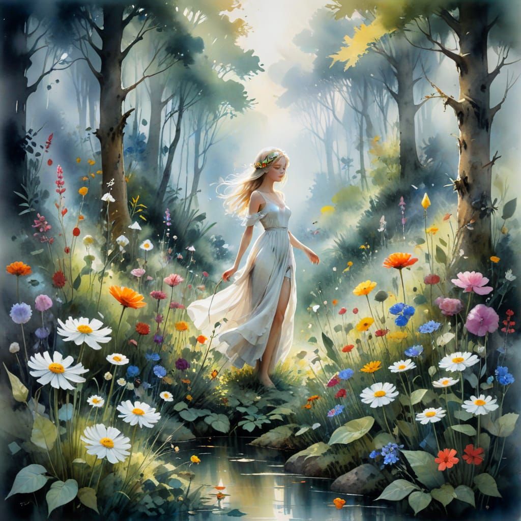 Enchanted Forest Witch's Garden in Expressive Watercolour St...