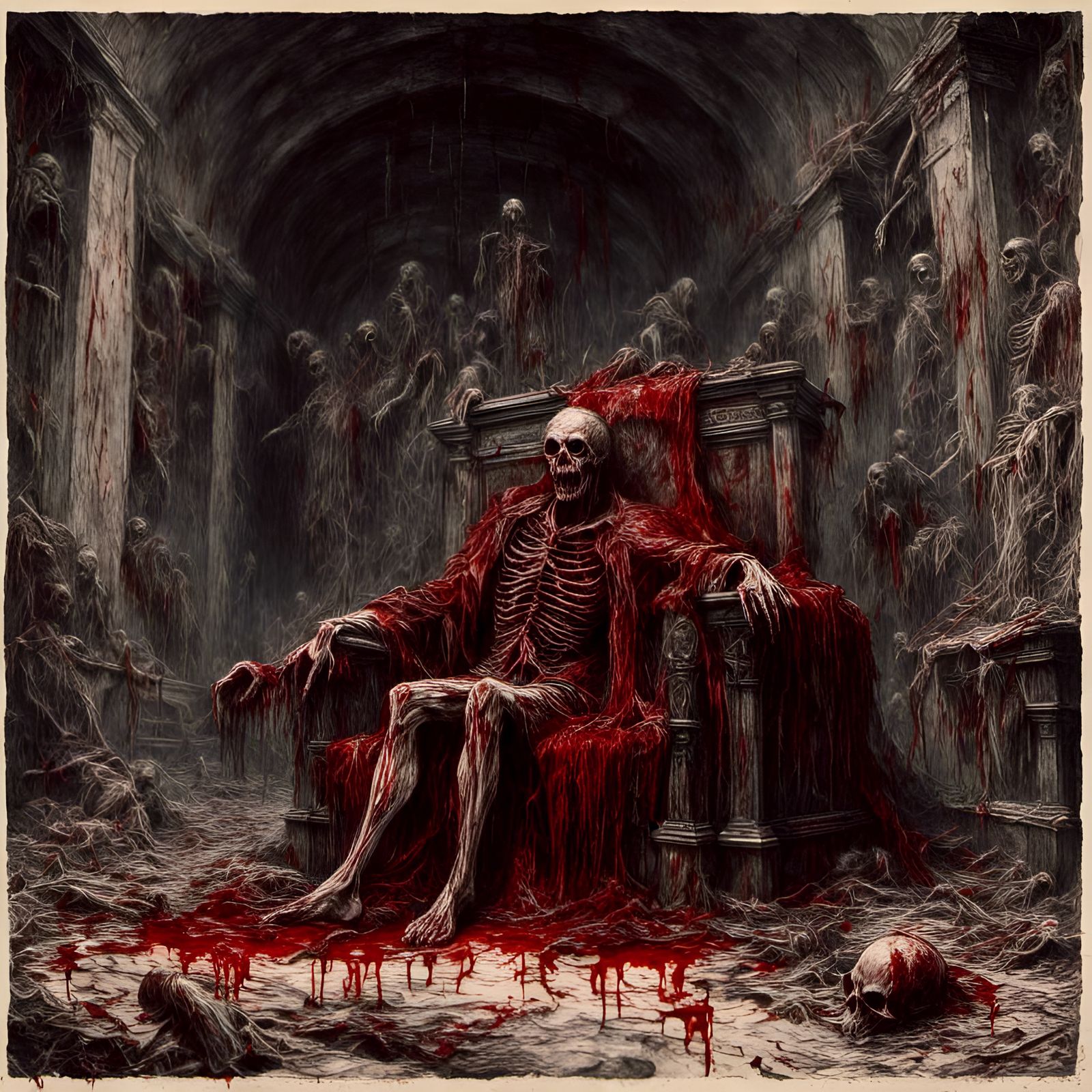 Rotting Zombie King in Crypt, Horror Illustration