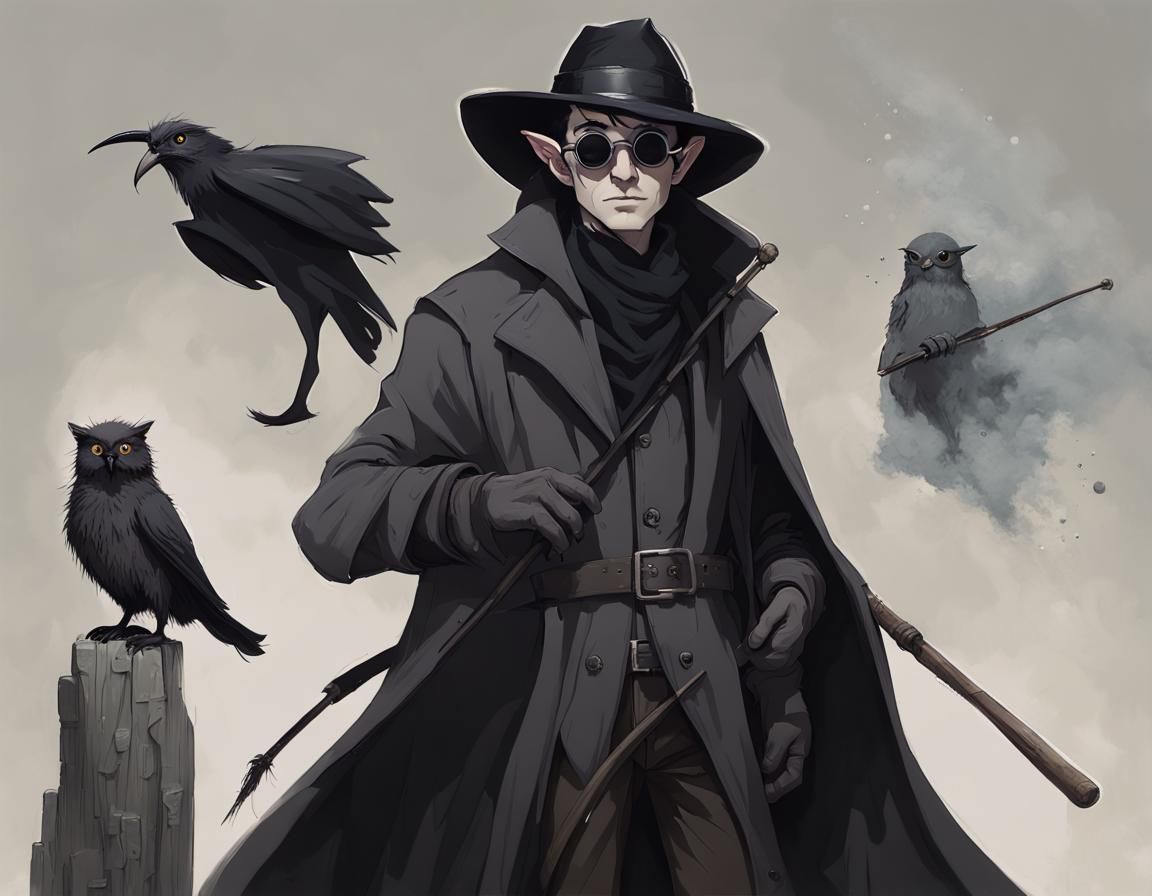 Gothic Elf Wizard in Gloomwrought, Art Nouveau Style