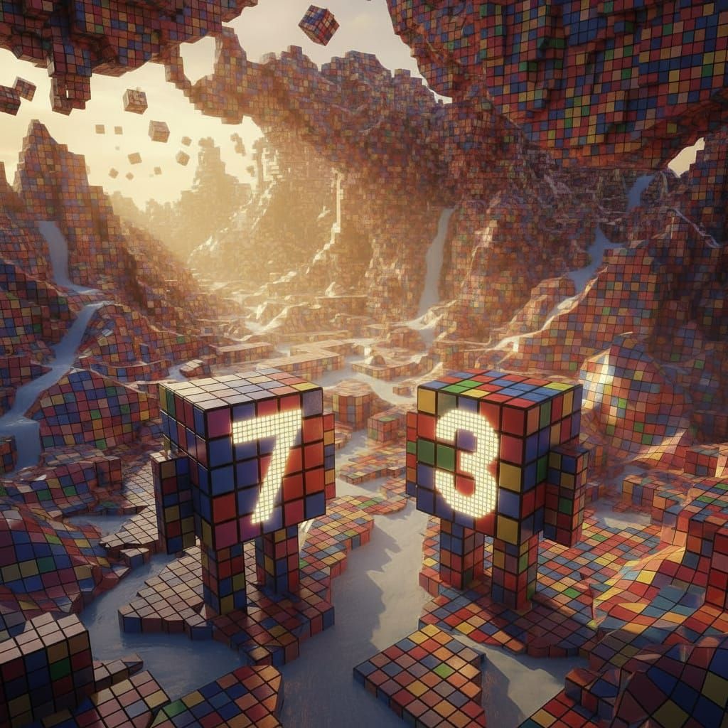 Surreal Rubik's Cube World with Conversing Figures