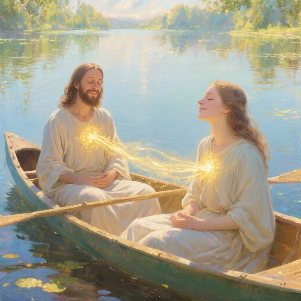 Woman and Jesus in Canoe on Summer Day