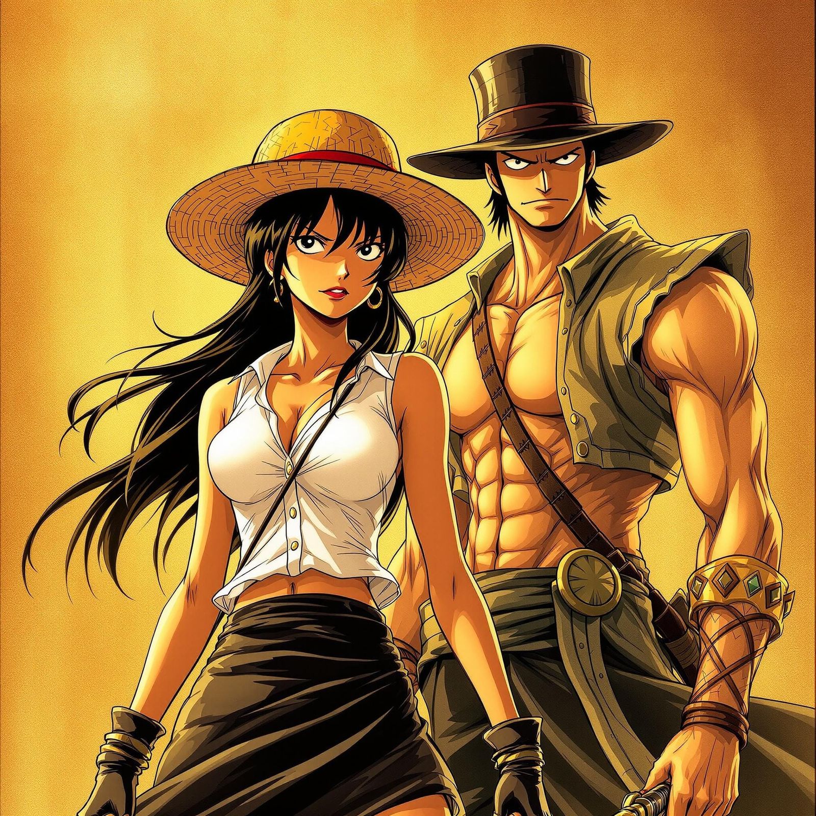 Nico Robin and Zoro: Anime Art in Vibrant Cel-Shading