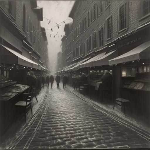 Christmas Market Scene in Golden Light among Historic Town B...