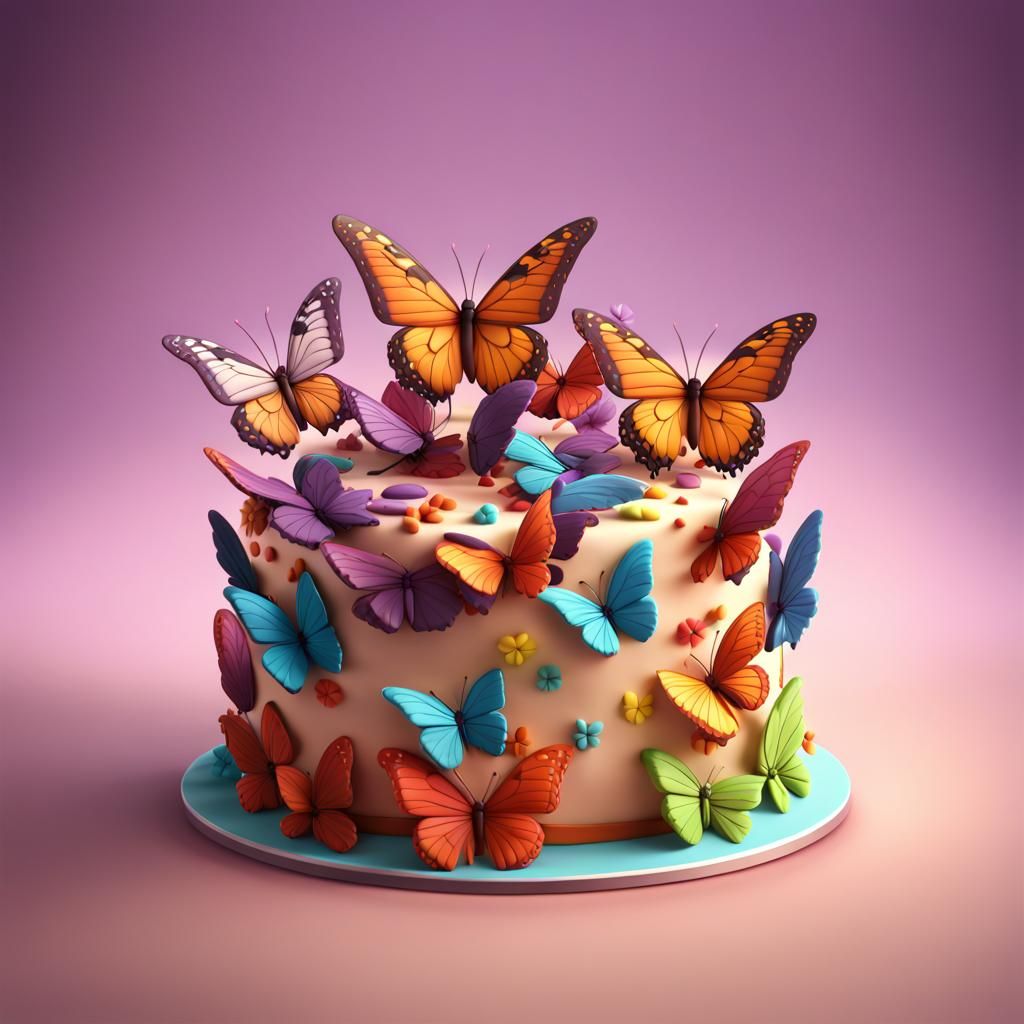 Butterfly Cake: 3D Digital Art in Pixar Style