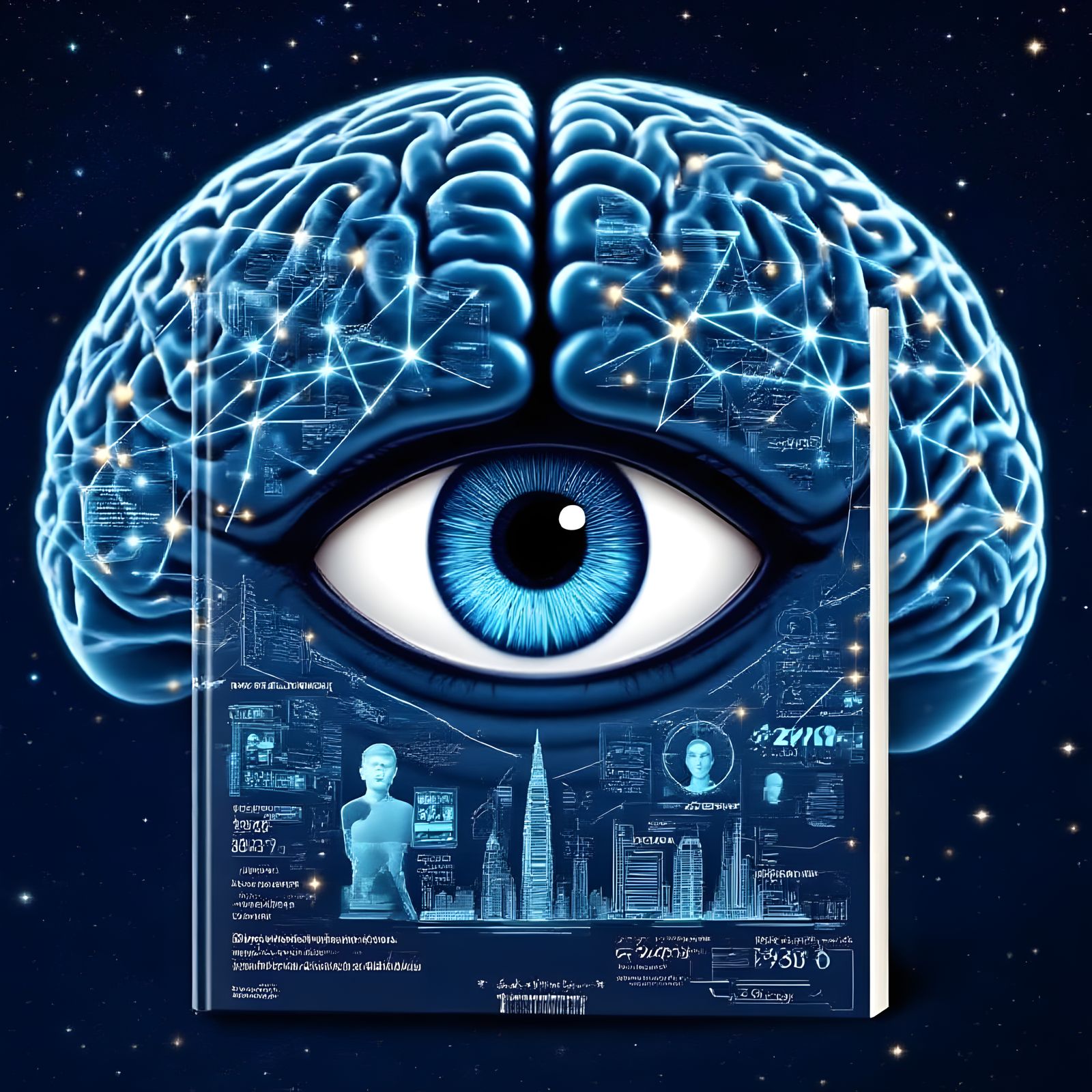 Giant Neural Brain with Piercing Eye in Sci-Fi Realism