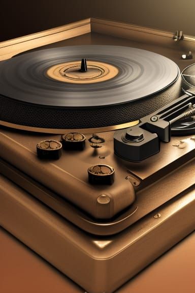 Vintage Turntable in Sepia, Hyperrealistic Photorealism