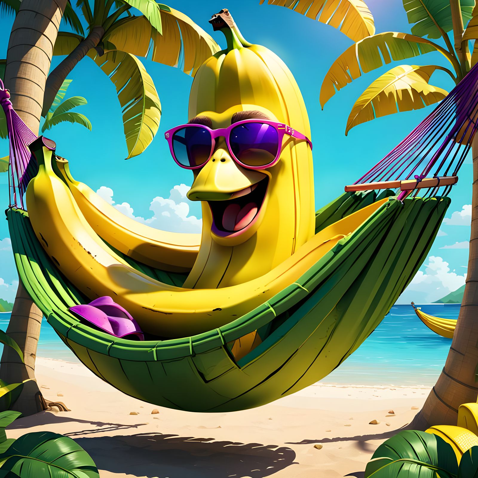 Surreal Banana Illustration in Vibrant Color Scheme
