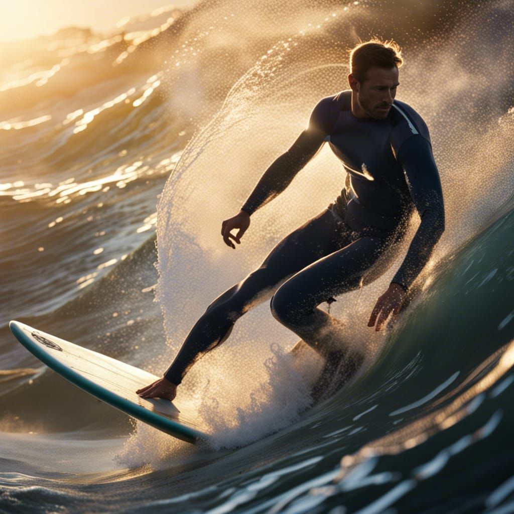 Man Surfing Wave with Dynamic Lighting