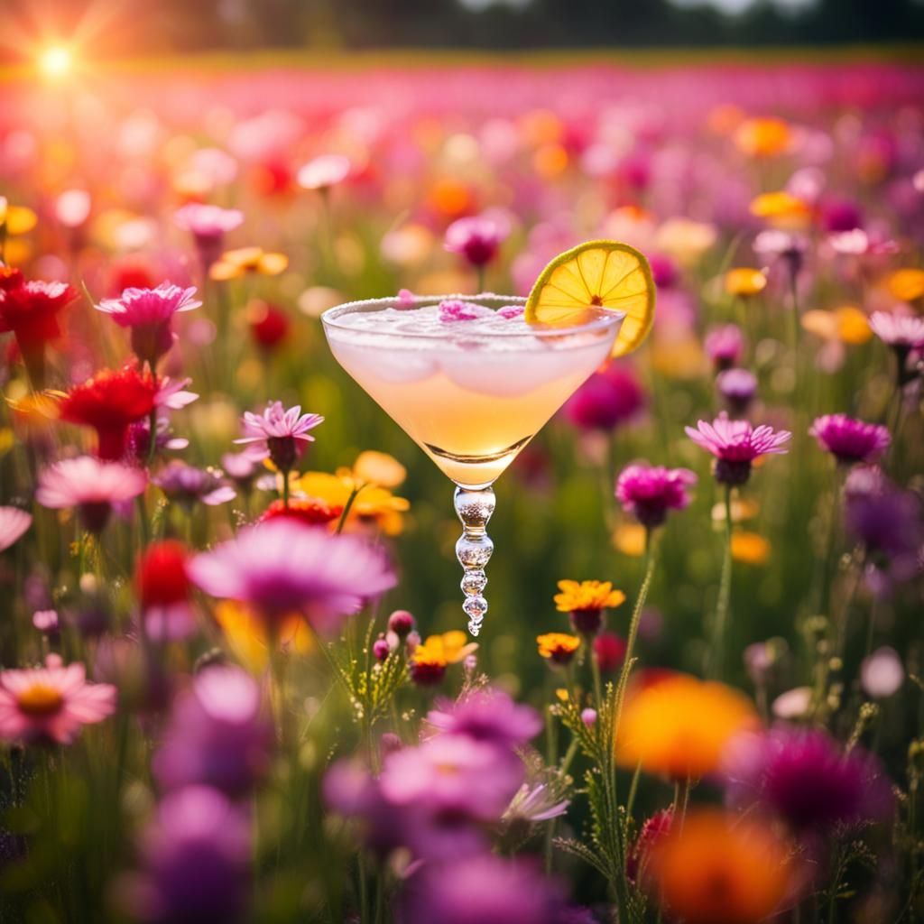 Cocktail in Flower Field: Professional Photography