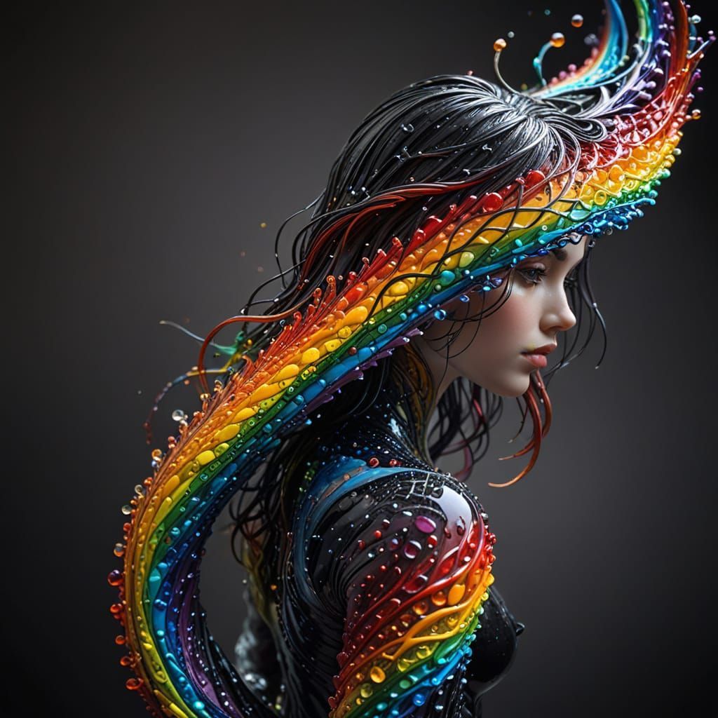 Surreal Glass Sculpture of a Girl in a Rainy Day Atmosphere