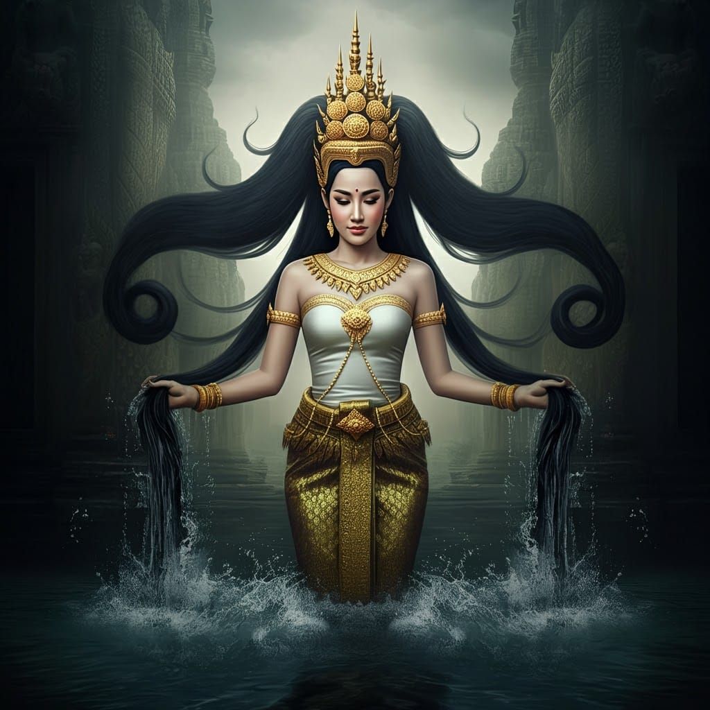 Cambodian Earth Goddess Drowns Mara in Hyperrealistic Art