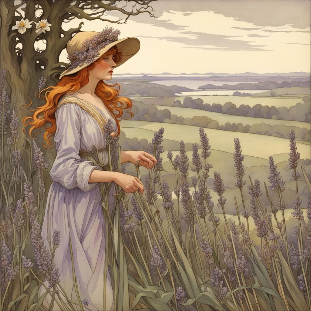 British Wildflowers Art Nouveau Matte Painting