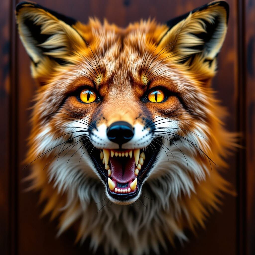 Pre-Raphaelite Portrait of a Snarling Taxidermied Fox