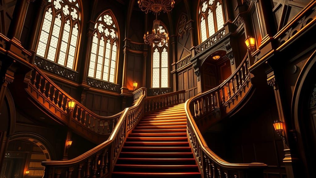 Majestic Hogwarts Grand Staircase in Gothic Style
