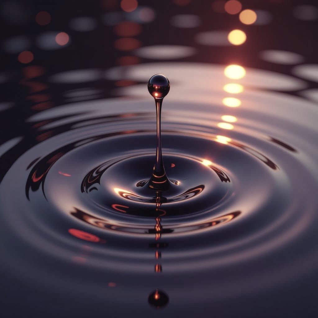 Red Wine Drop with Surface Circles in Fantasy Art Style